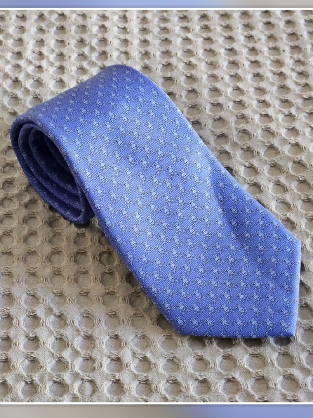 Barker Black Blue Crowned Skull Crossbones 100% Silk Tie Made in Italy